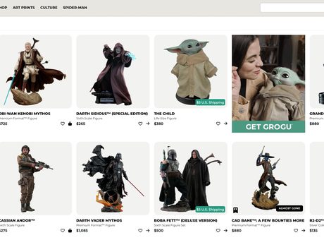 Sideshow Collectibles category page showing licensed Star Wars statues and collectible figures